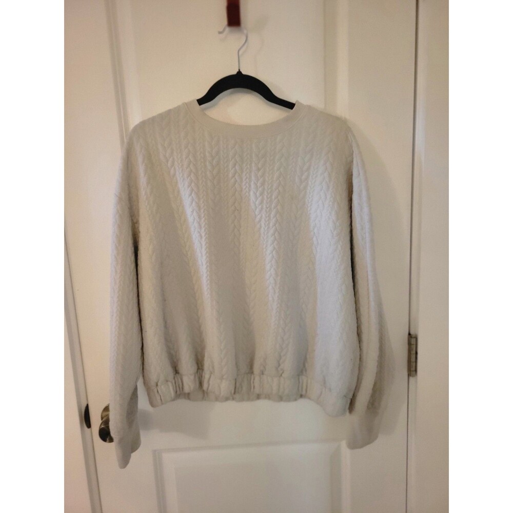 Cream Colored Cable Knit Summer Sweatshirt Style Shirt Beach Coastal Sz L